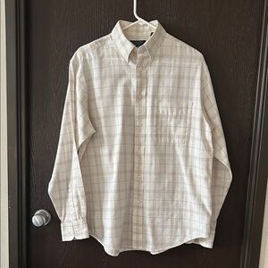 Roundtree&York  Easy Care White/Tan Plaid Check Button Down Shirt..M